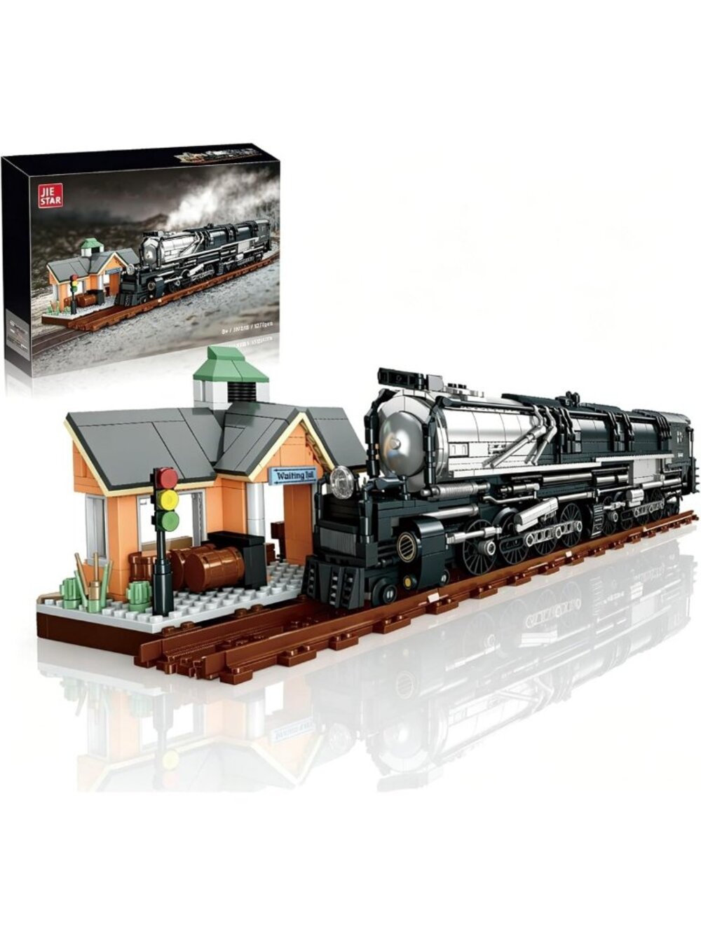 Big Boy Steam Train Building Set with Station&Tracks for 8+ (1277PCS)
